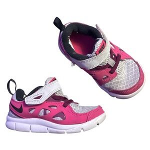 Nike Free Run 2 Toddler Girls Pink Gray White Hook Loop Sneakers 7C 429910-100